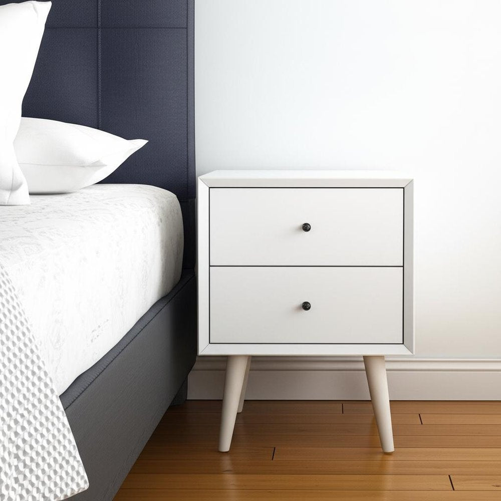 26" Solid Wood and Wood Two Drawer Nightstand HomeRoots