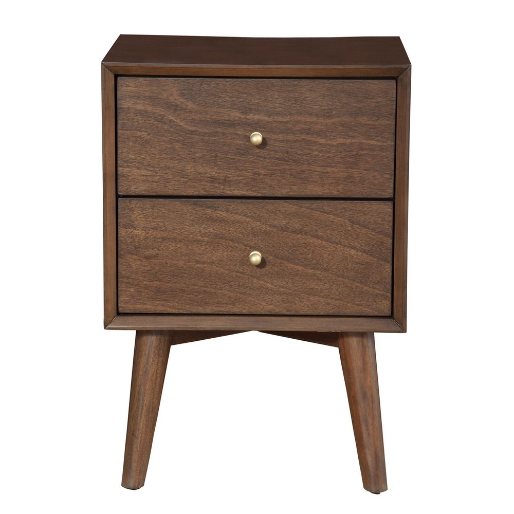 26" Brown Solid Wood and Wood Two Drawer Nightstand HomeRoots