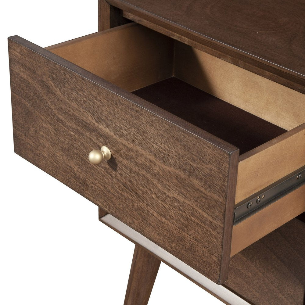 26" Brown Solid Wood and Wood Two Drawer Nightstand — view 3