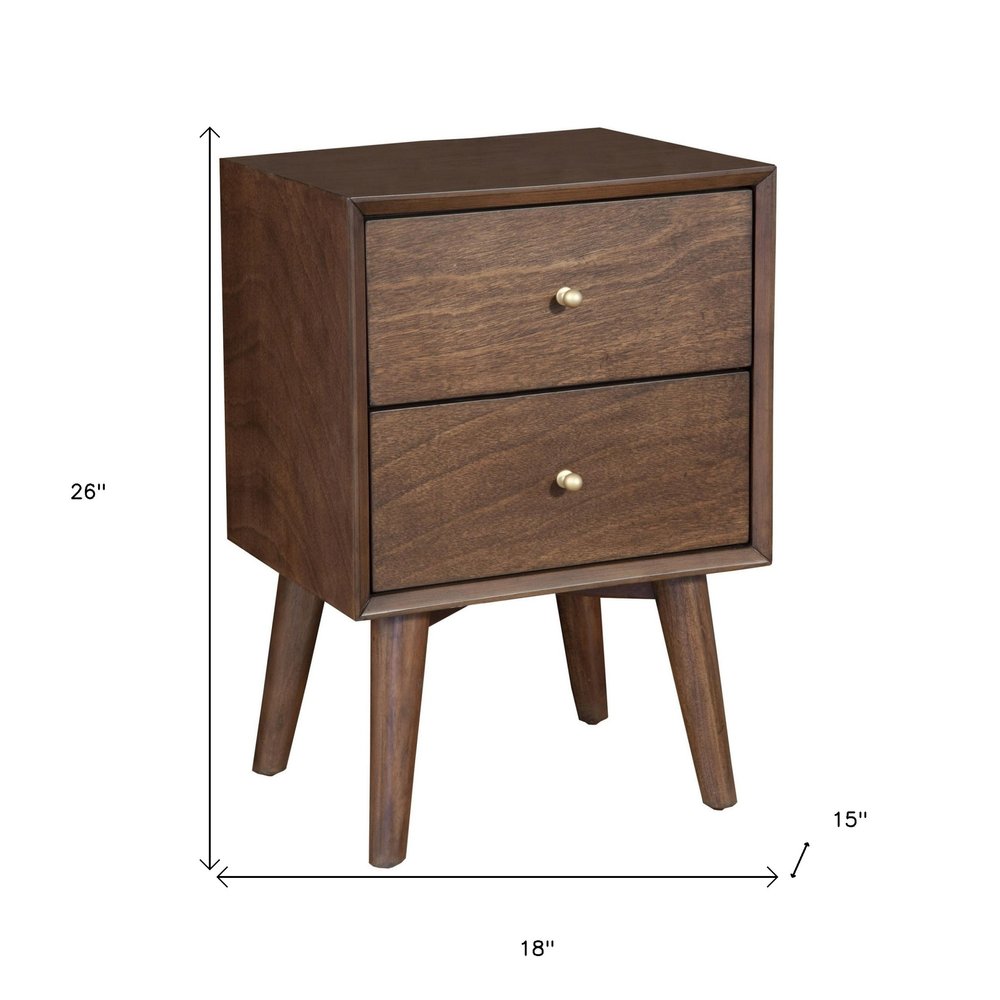 26" Brown Solid Wood and Wood Two Drawer Nightstand HomeRoots