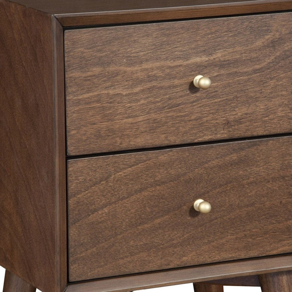 26" Brown Solid Wood and Wood Two Drawer Nightstand HomeRoots
