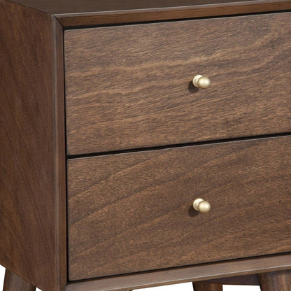 26" Brown Solid Wood and Wood Two Drawer Nightstand HomeRoots