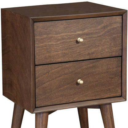 26" Brown Solid Wood and Wood Two Drawer Nightstand HomeRoots