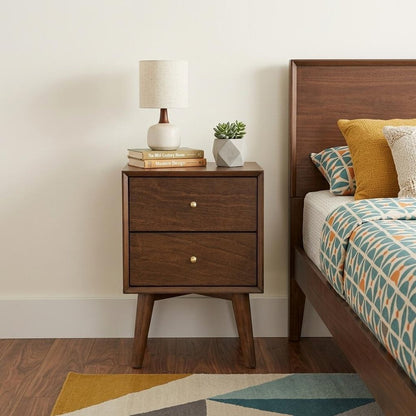 26" Brown Solid Wood and Wood Two Drawer Nightstand HomeRoots