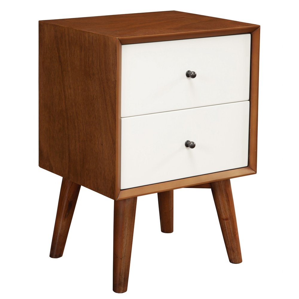 26" Solid Wood and Wood Two Drawer Nightstand HomeRoots
