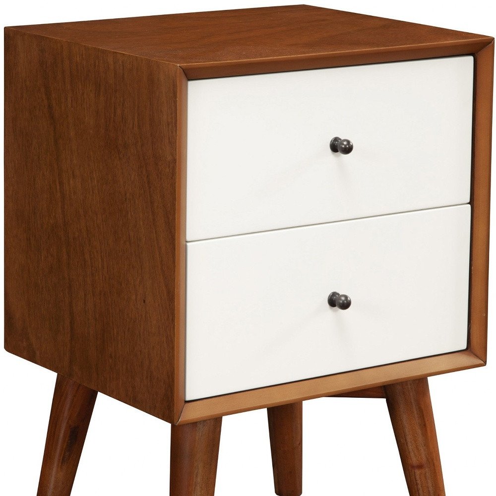 26" Solid Wood and Wood Two Drawer Nightstand HomeRoots