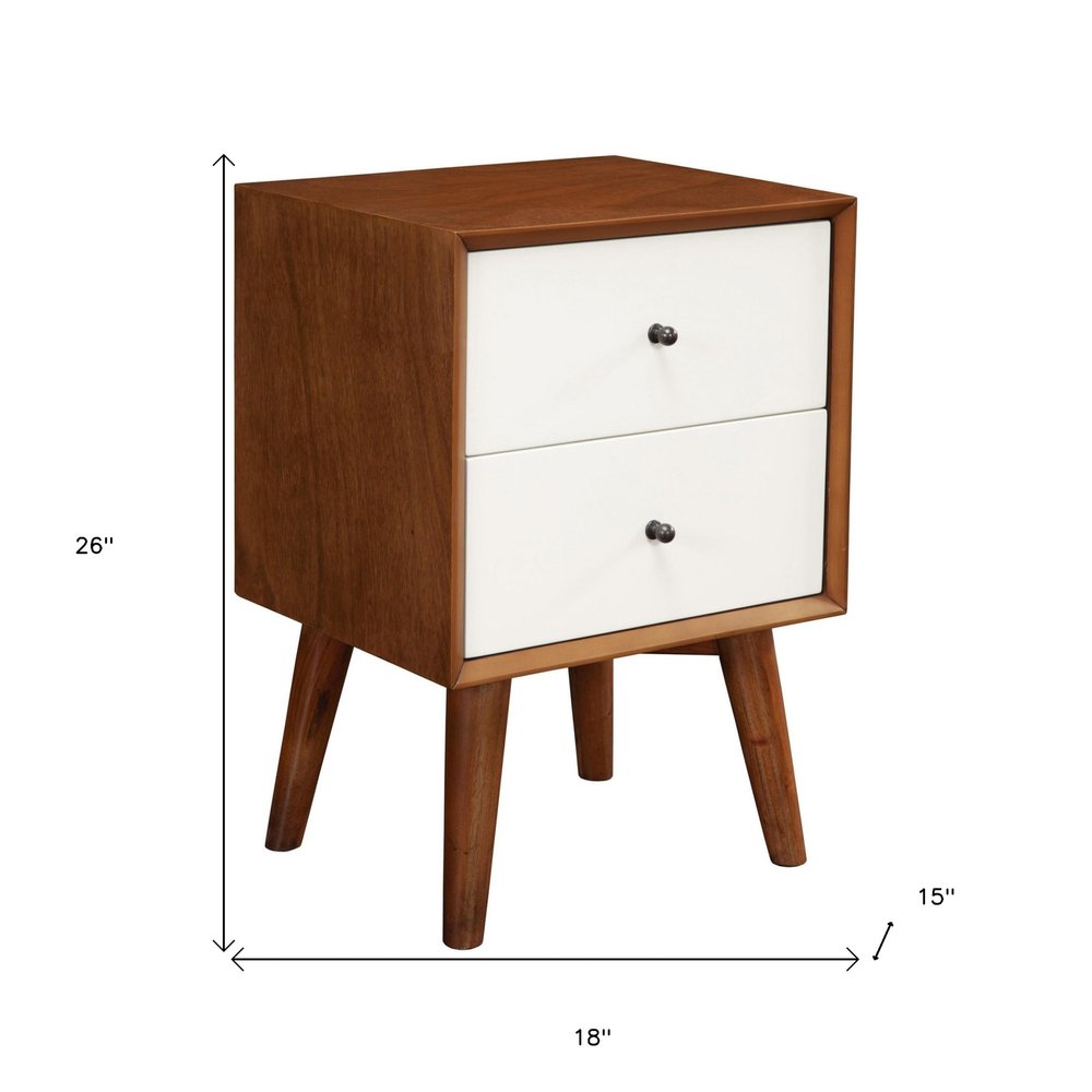 26" Solid Wood and Wood Two Drawer Nightstand HomeRoots