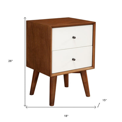 26" Solid Wood and Wood Two Drawer Nightstand HomeRoots