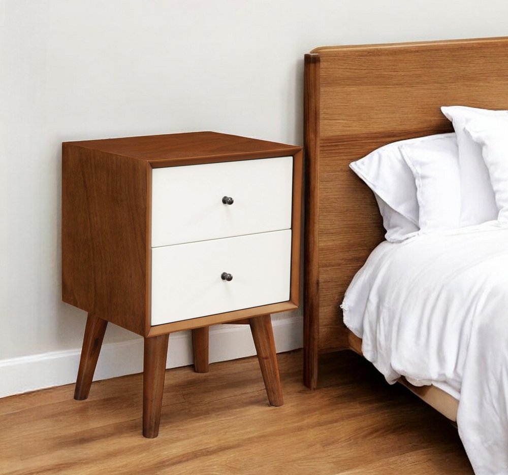 26" Solid Wood and Wood Two Drawer Nightstand HomeRoots