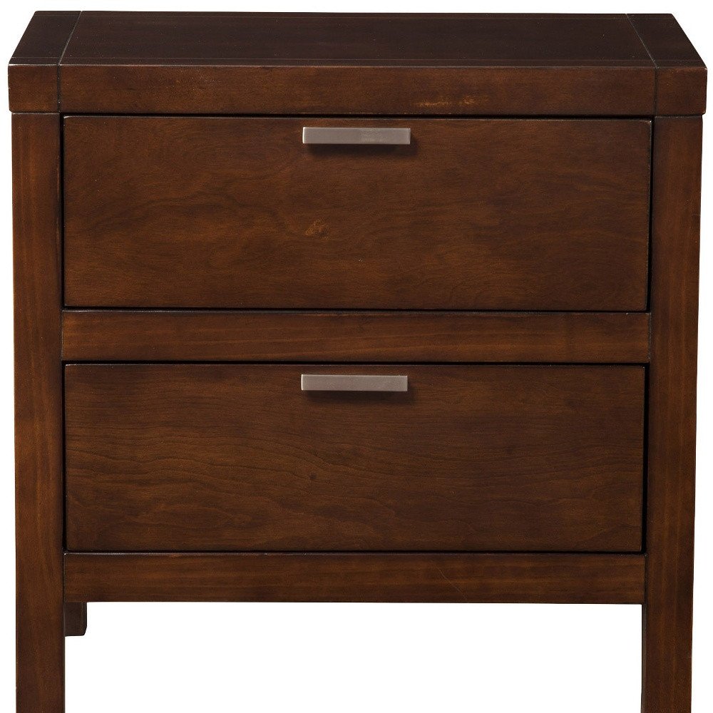 24" Brown Wood Two Drawer Nightstand HomeRoots