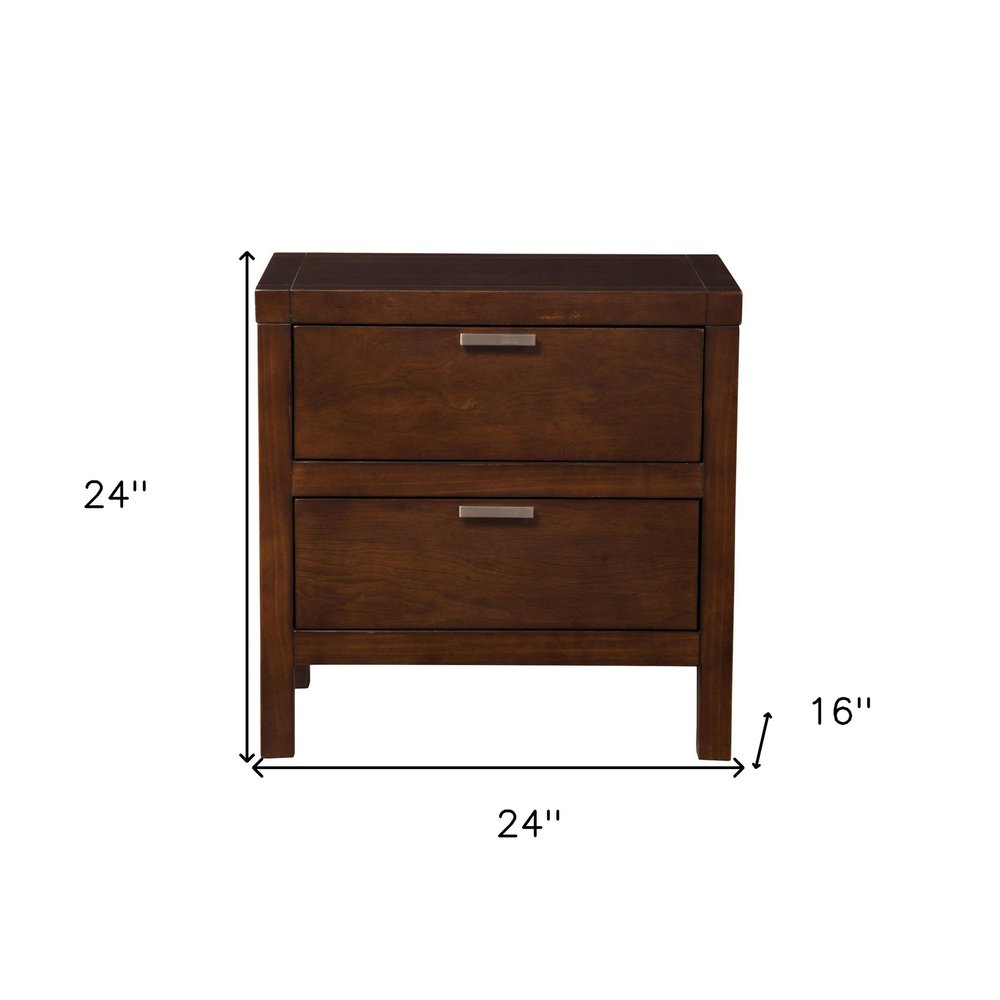 24" Brown Wood Two Drawer Nightstand HomeRoots