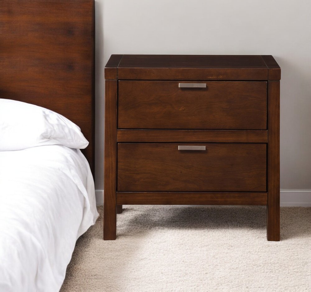 24" Brown Wood Two Drawer Nightstand HomeRoots