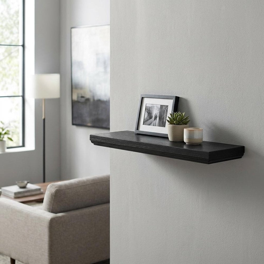 24" Black Wood Wall Mounted Floating Shelf HomeRoots