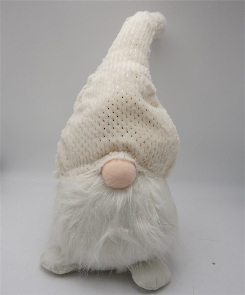 28" White Fabric Christmas Standing Gnome Tabletop Sculpture HomeRoots