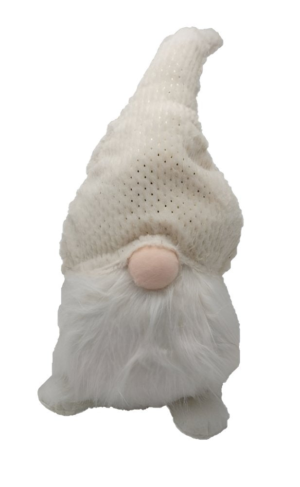 28" White Fabric Christmas Standing Gnome Tabletop Sculpture HomeRoots