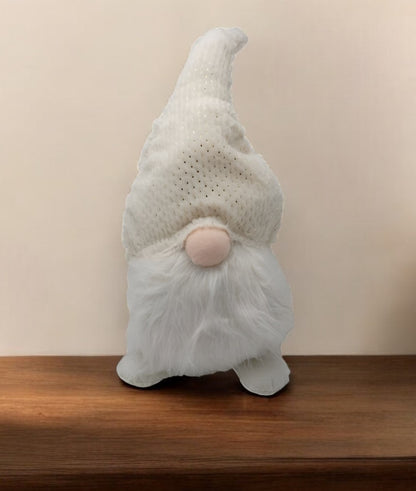 28" White Fabric Christmas Standing Gnome Tabletop Sculpture