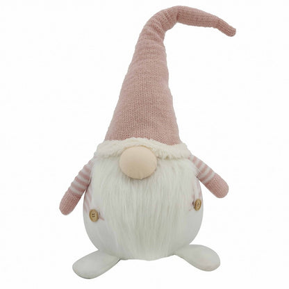 29" Pink And White Fabric Christmas Standing Gnome Tabletop Sculpture HomeRoots