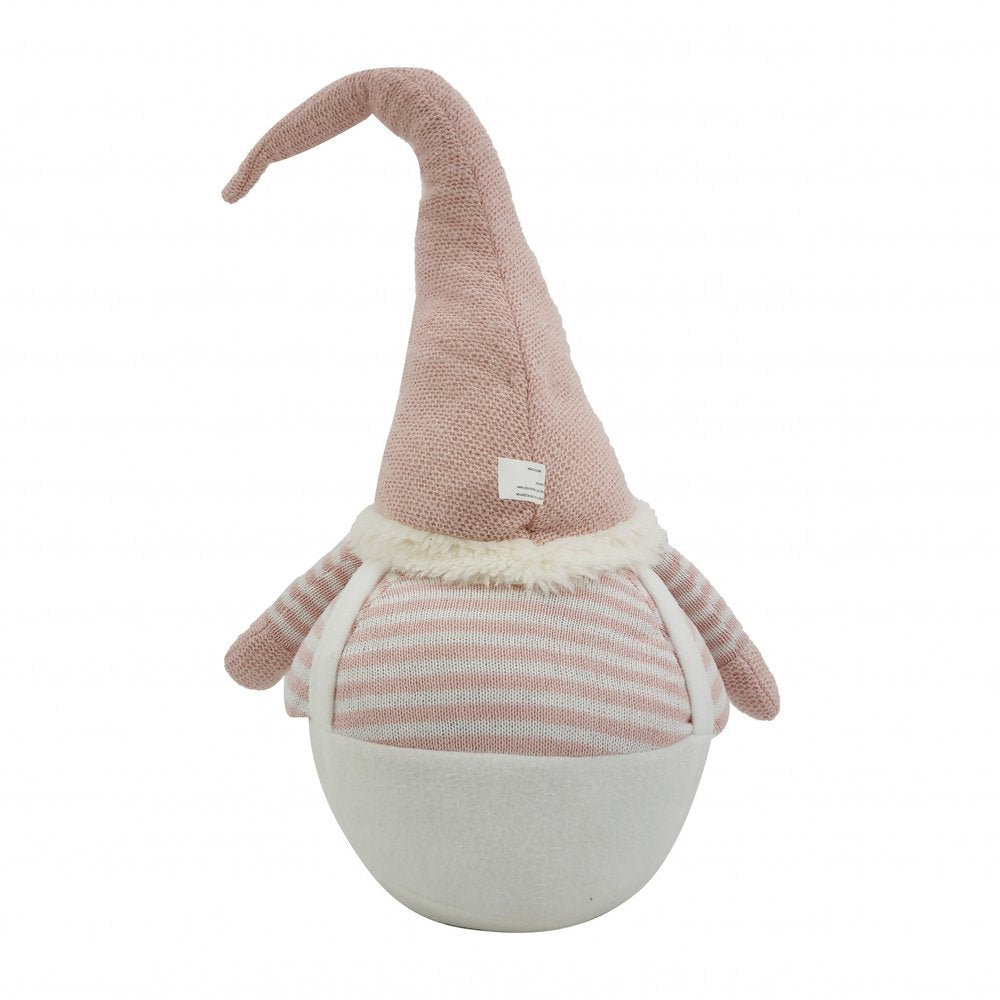 29" Pink And White Fabric Christmas Standing Gnome Tabletop Sculpture HomeRoots