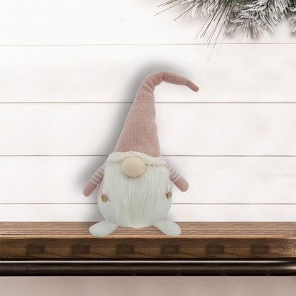29" Pink And White Fabric Christmas Standing Gnome Tabletop Sculpture HomeRoots