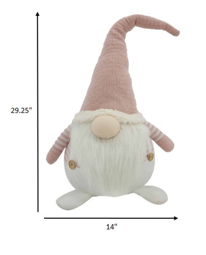 29" Pink And White Fabric Christmas Standing Gnome Tabletop Sculpture HomeRoots