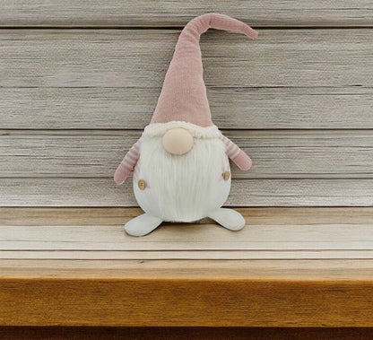 29" Pink And White Fabric Christmas Standing Gnome Tabletop Sculpture HomeRoots