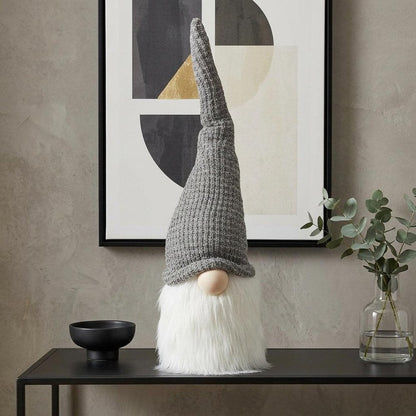 28" Gray Fabric Christmas Standing Gnome Tabletop Sculpture HomeRoots