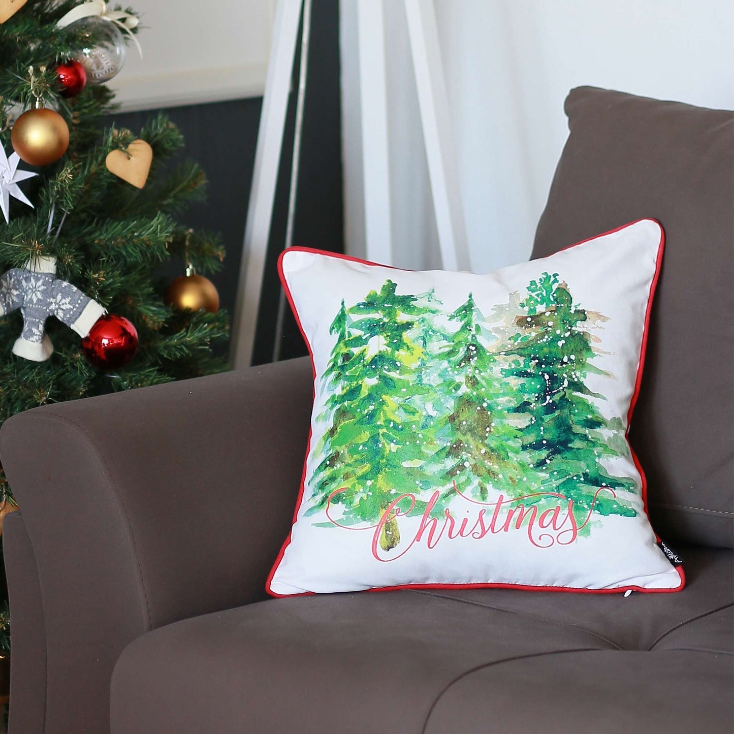 Snowy Christmas Trees Printed Throw Pillow FurniFindUSA