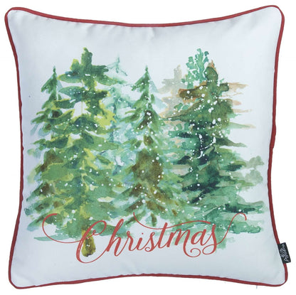 Snowy Christmas Trees Printed Throw Pillow FurniFindUSA