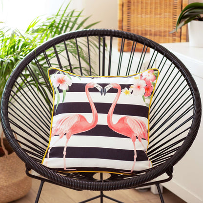 Tropical Pink Flamingo Striped Throw Pillow