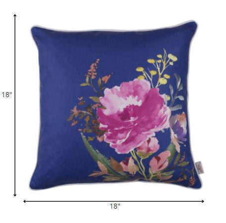 Blue and Pink Floral Printed Throw Pillow