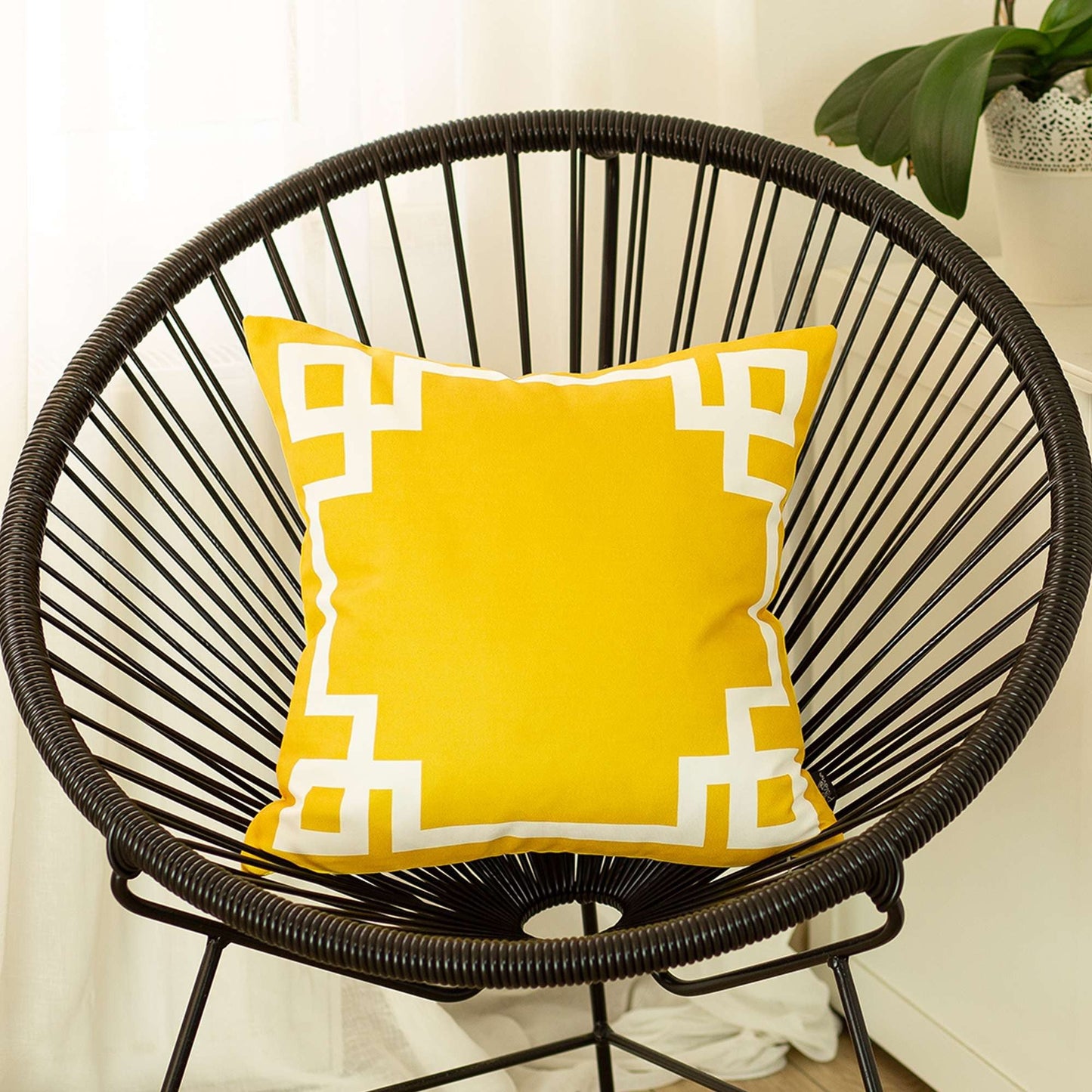 Yellow and White Geometric Border Throw Pillow FurniFindUSA