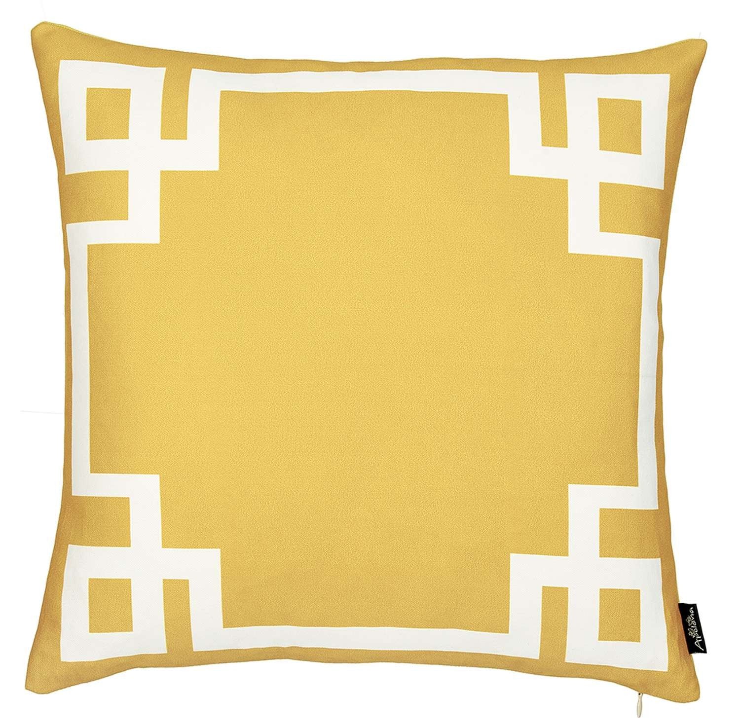 Yellow and White Geometric Border Throw Pillow FurniFindUSA