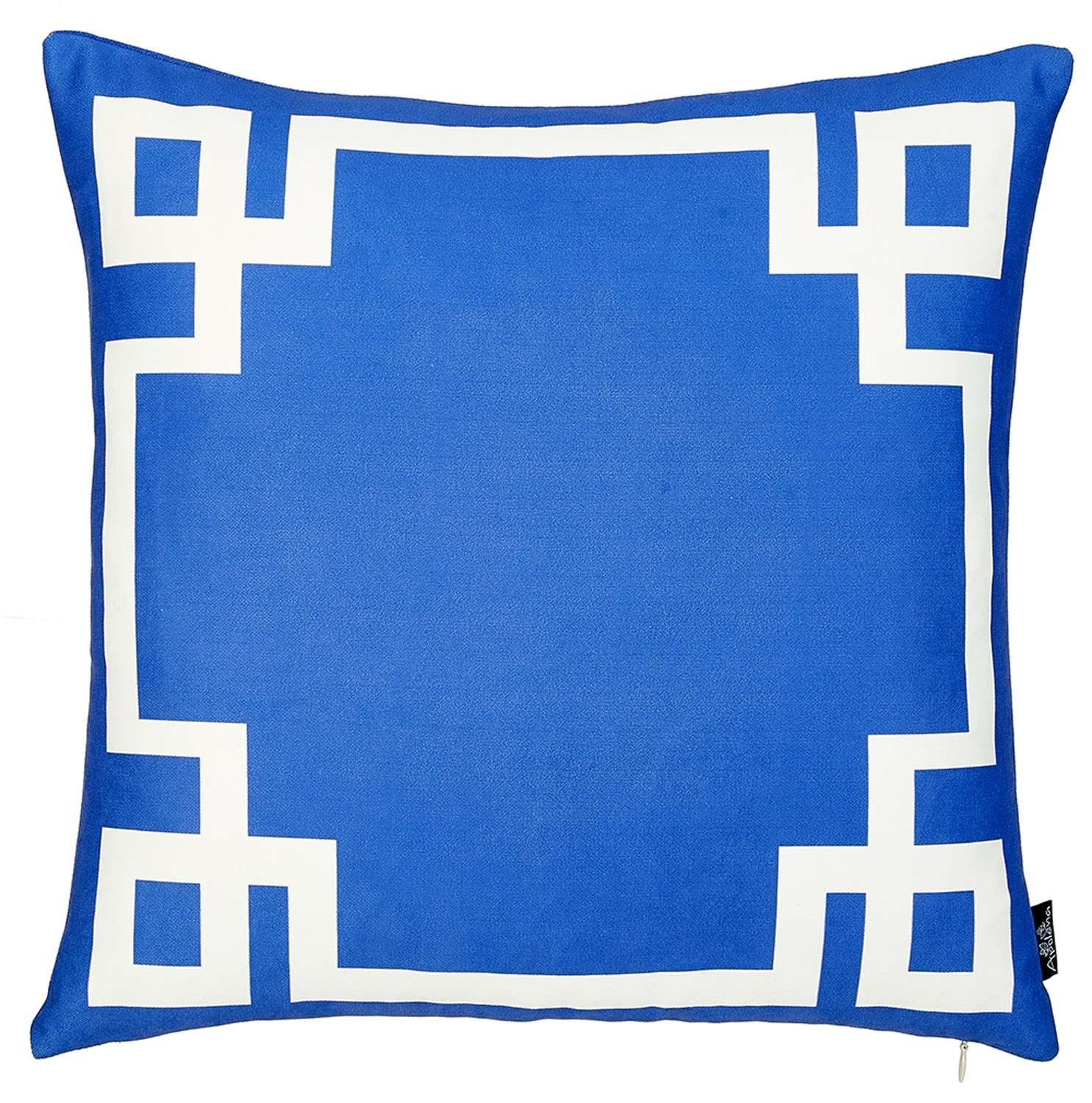 Blue and White Geometric Border Throw Pillow FurniFindUSA