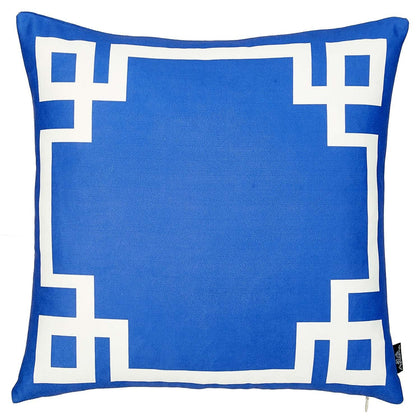 Blue and White Geometric Border Throw Pillow FurniFindUSA
