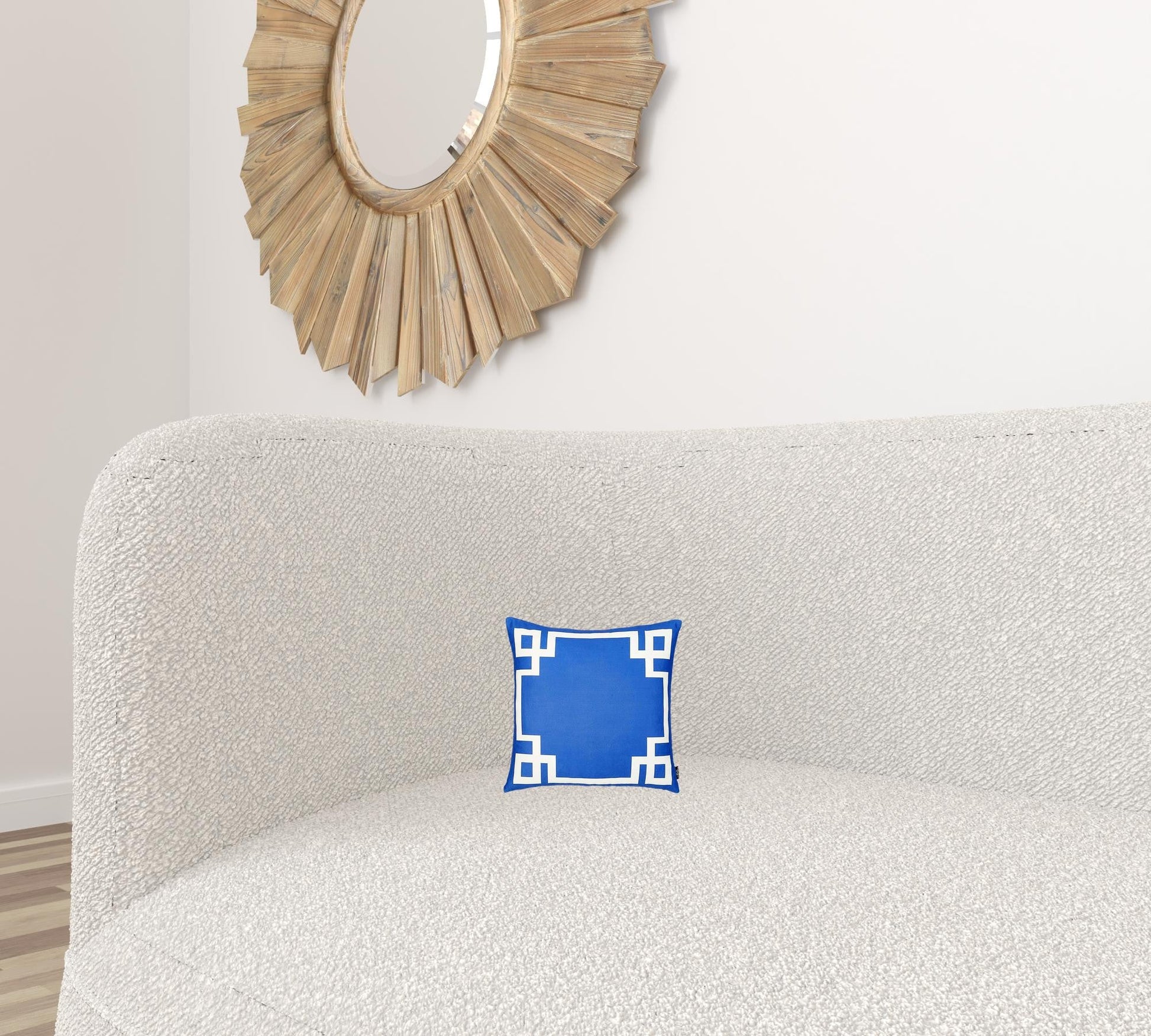 Blue and White Geometric Border Throw Pillow FurniFindUSA