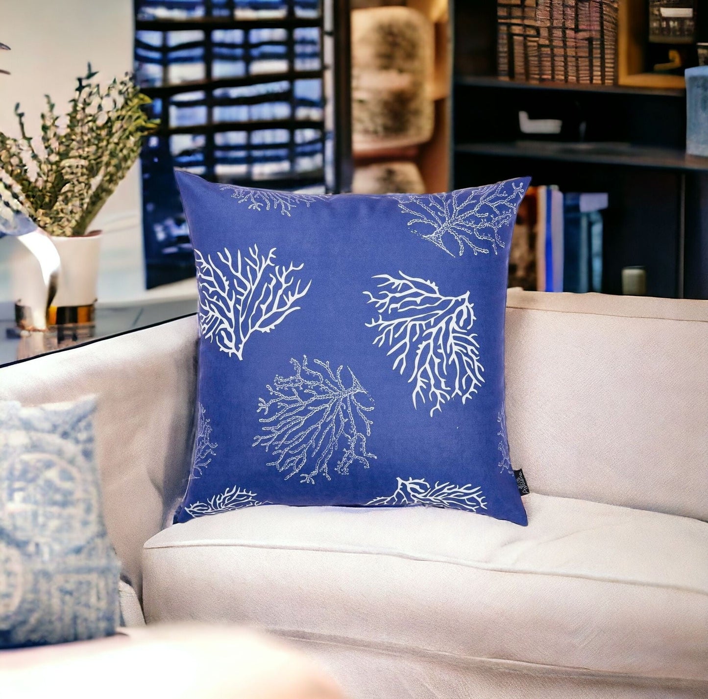 Blue and Silver Coral Reef Decorative Throw Pillow FurniFindUSA