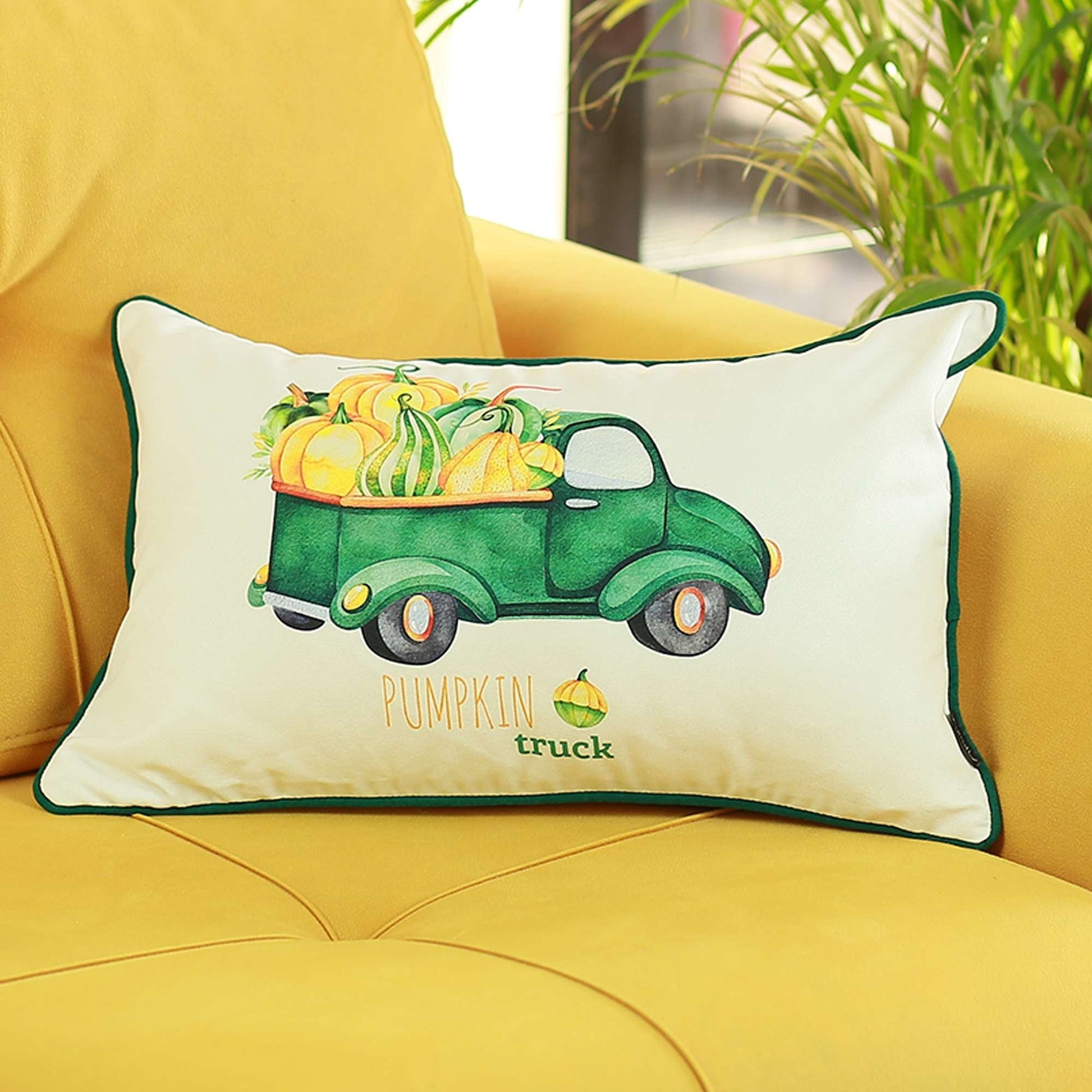 Green Pumpkin Truck LumbarThrow Pillow FurniFindUSA