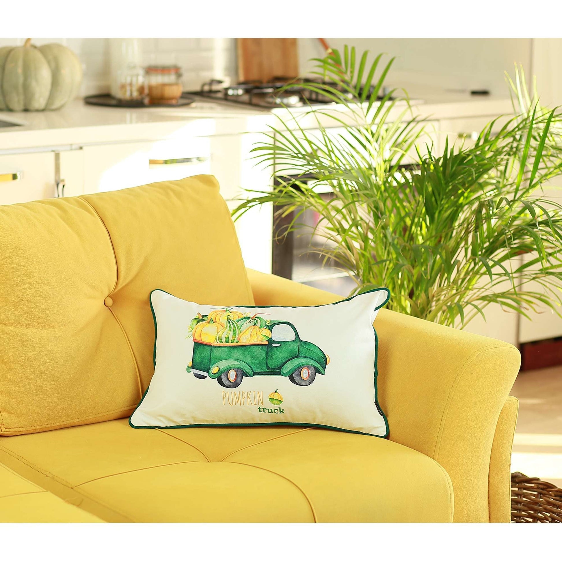 Green Pumpkin Truck LumbarThrow Pillow FurniFindUSA
