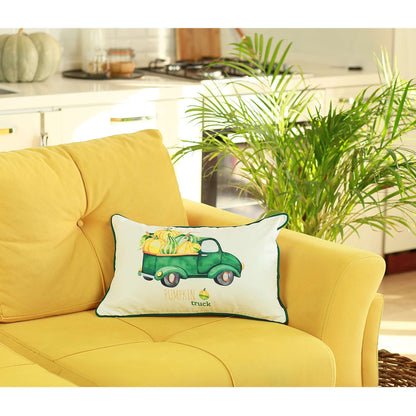 Green Pumpkin Truck LumbarThrow Pillow FurniFindUSA