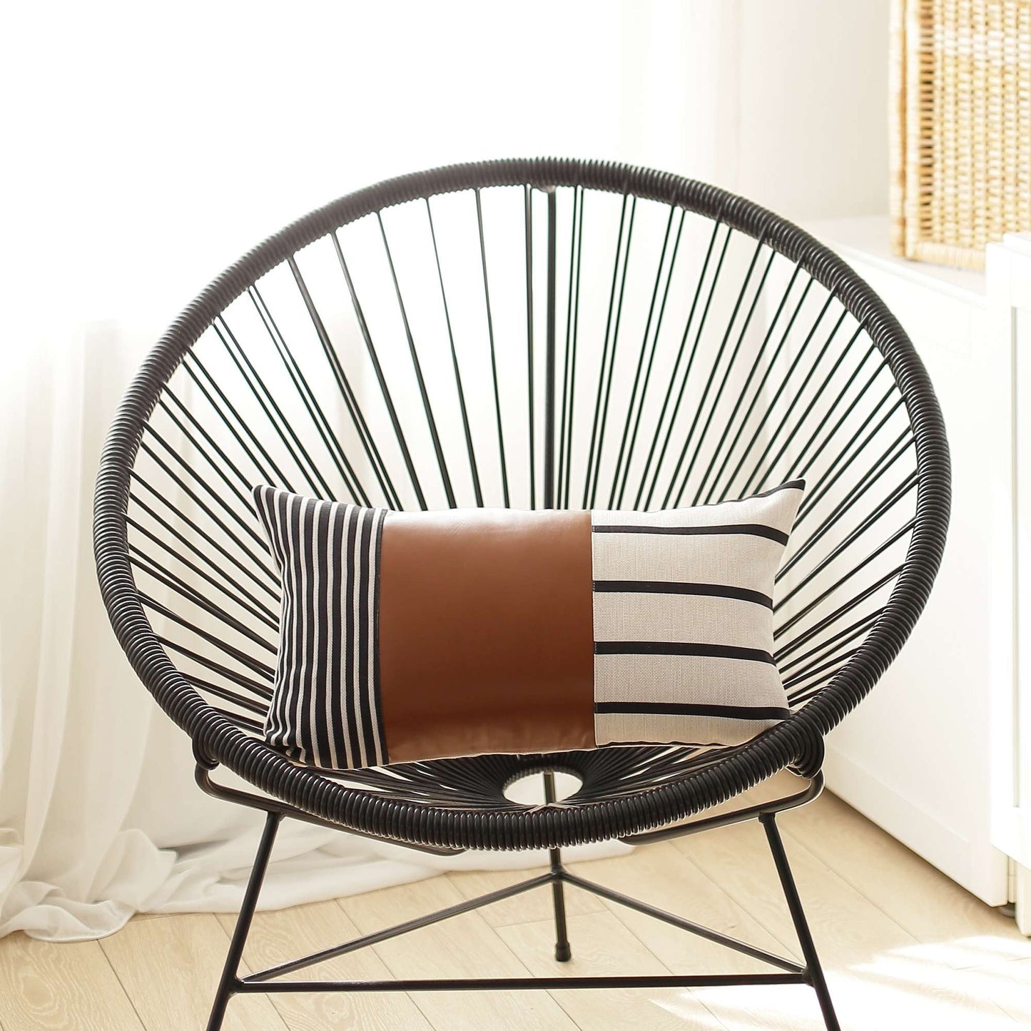 Geometric Rustic Brown Faux Leather Lumbar Pillow FurniFindUSA