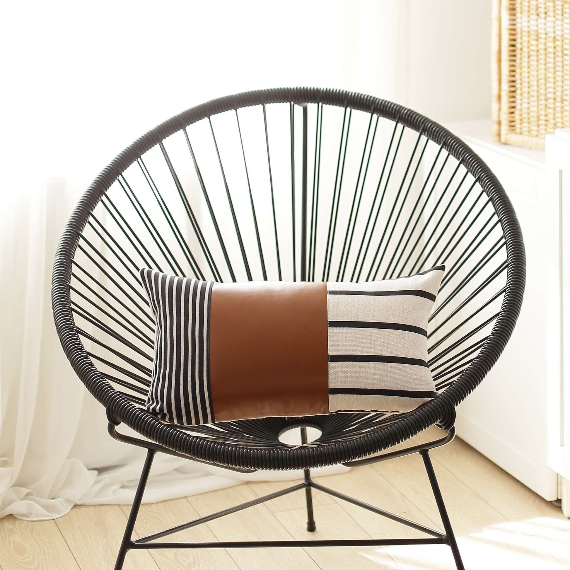 Geometric Rustic Brown Faux Leather Lumbar Pillow FurniFindUSA