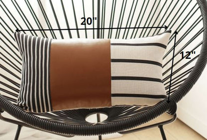 Geometric Rustic Brown Faux Leather Lumbar Pillow FurniFindUSA