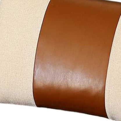 12" X 20" Brown and White Faux Leather Lumbar Throw Pillow FurniFindUSA