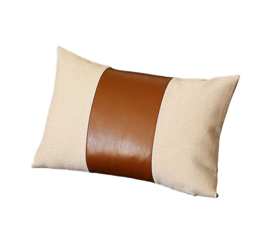 12" X 20" Brown and White Faux Leather Lumbar Throw Pillow FurniFindUSA