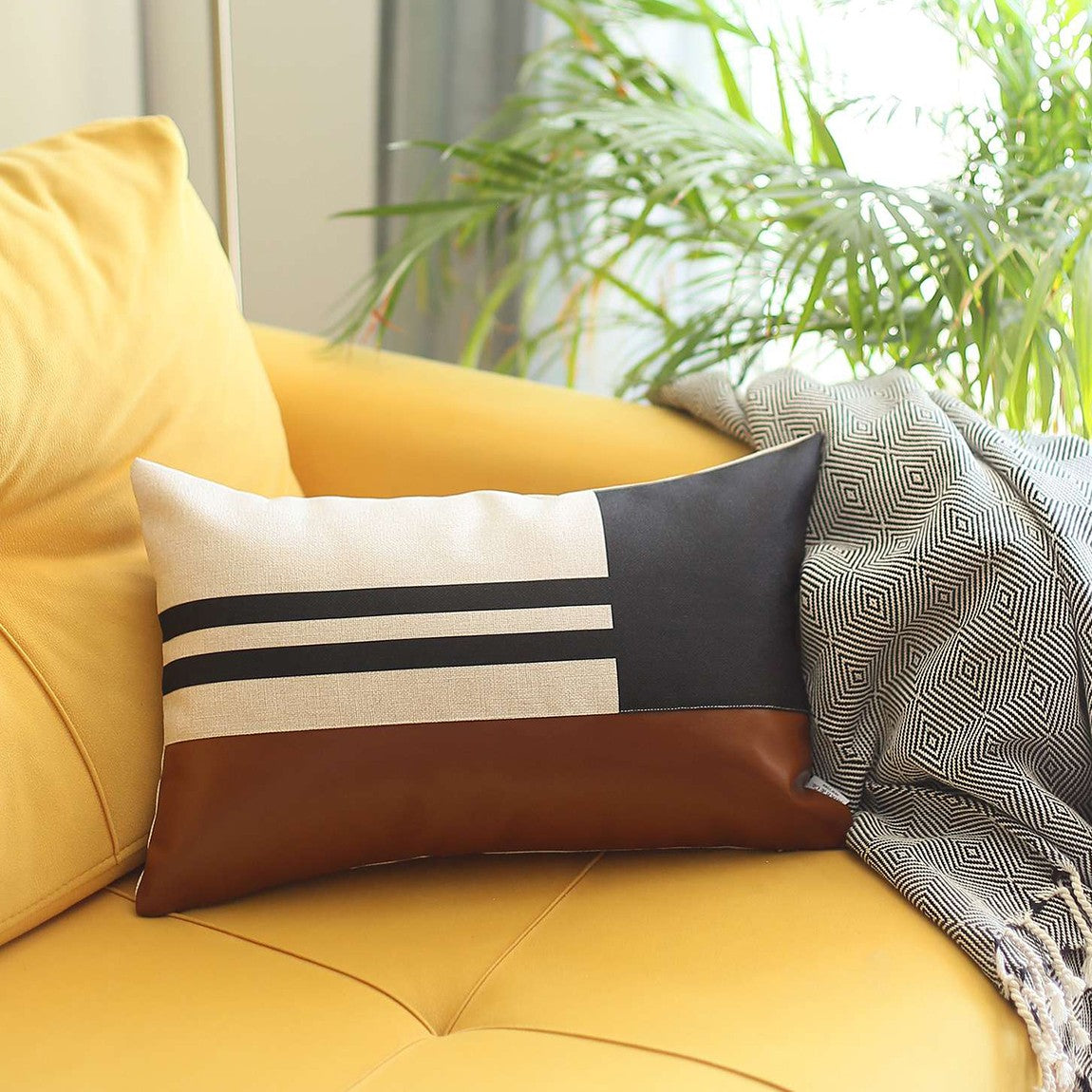 Brown and Black Geometric Lumbar Throw Pillow FurniFindUSA