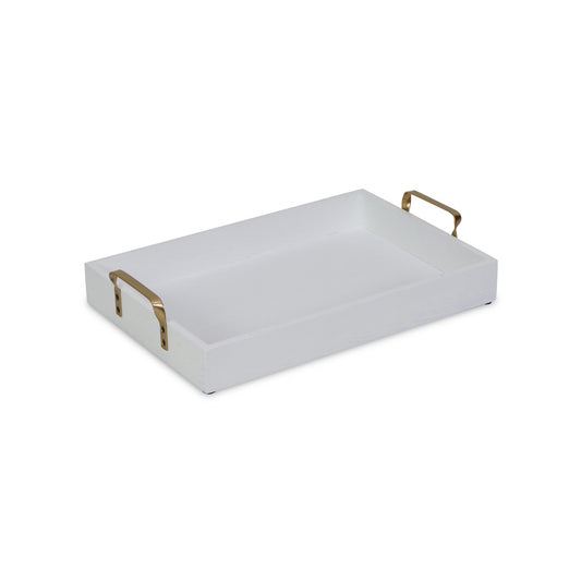 16" White Wood Handcrafted Serving Tray With Gold Handles