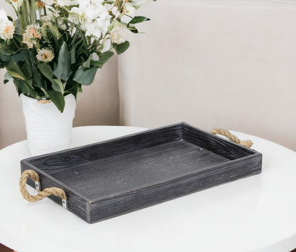 Black Wooden Tray with Rope Handles