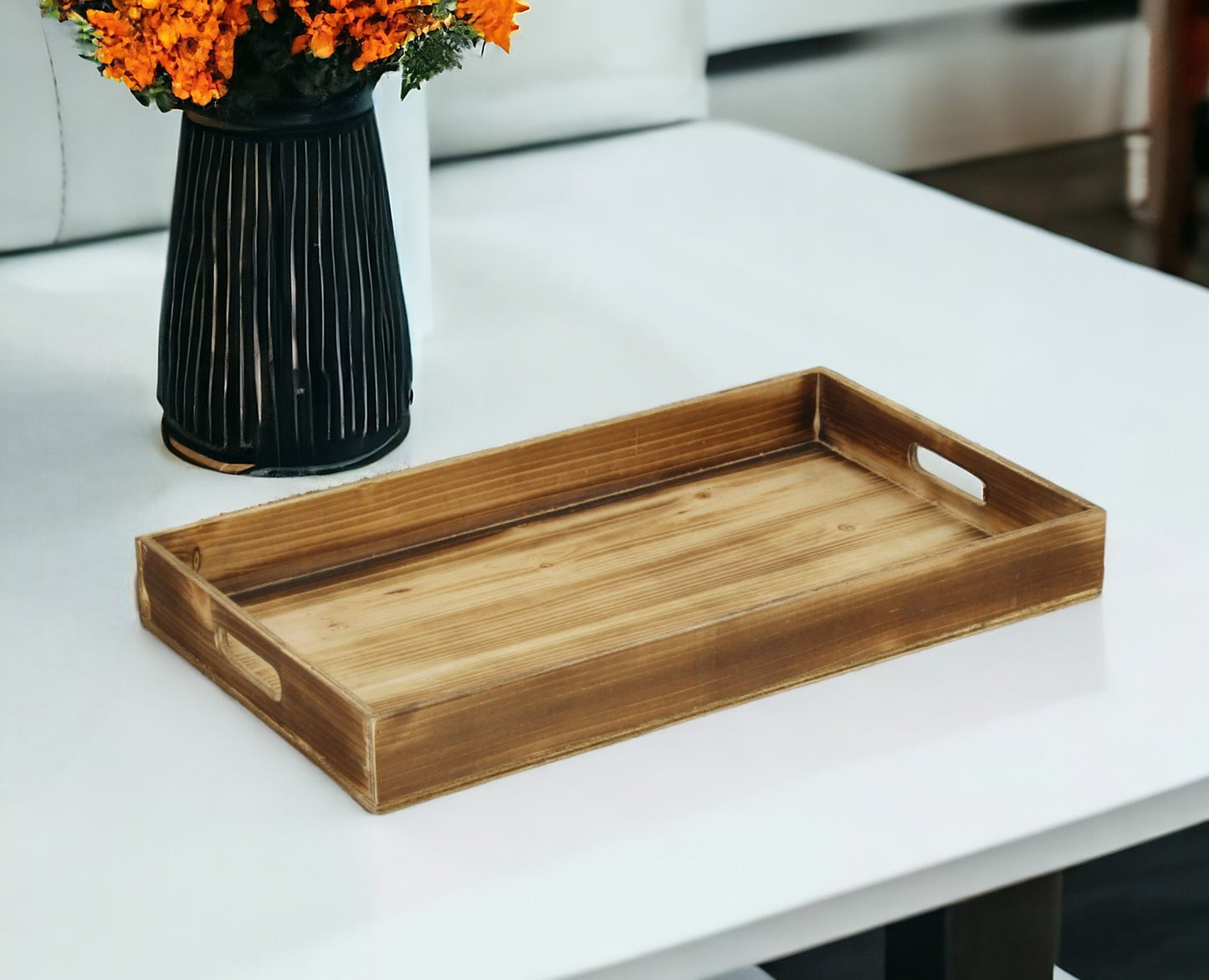 20" Brown Minimalist Wooden Tray