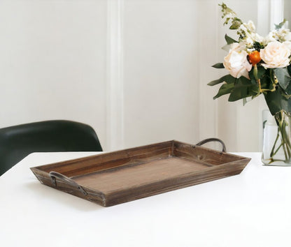 19" Brown Wood Handmade Serving Tray With Handles HomeRoots