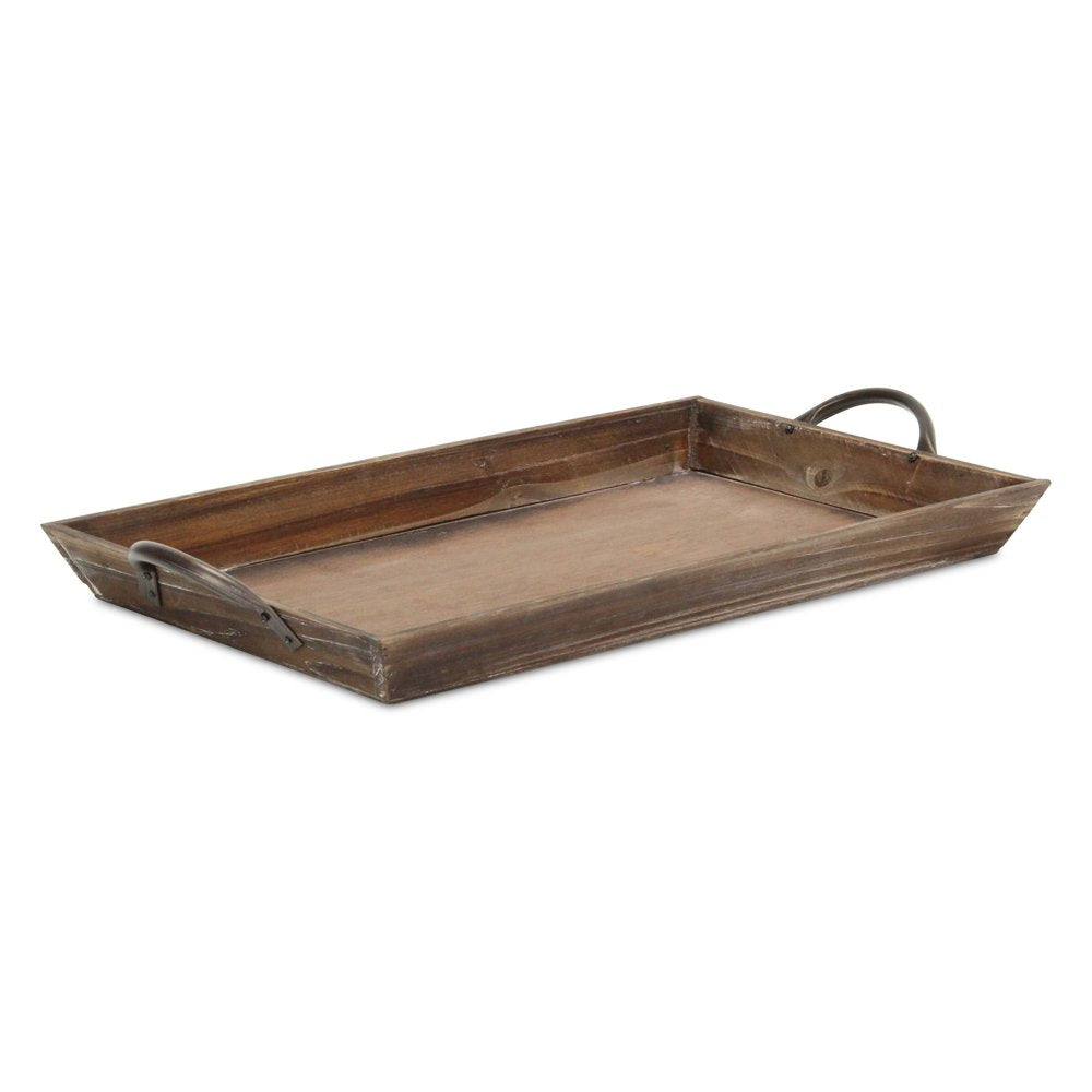 19" Brown Wood Handmade Serving Tray With Handles — view 1